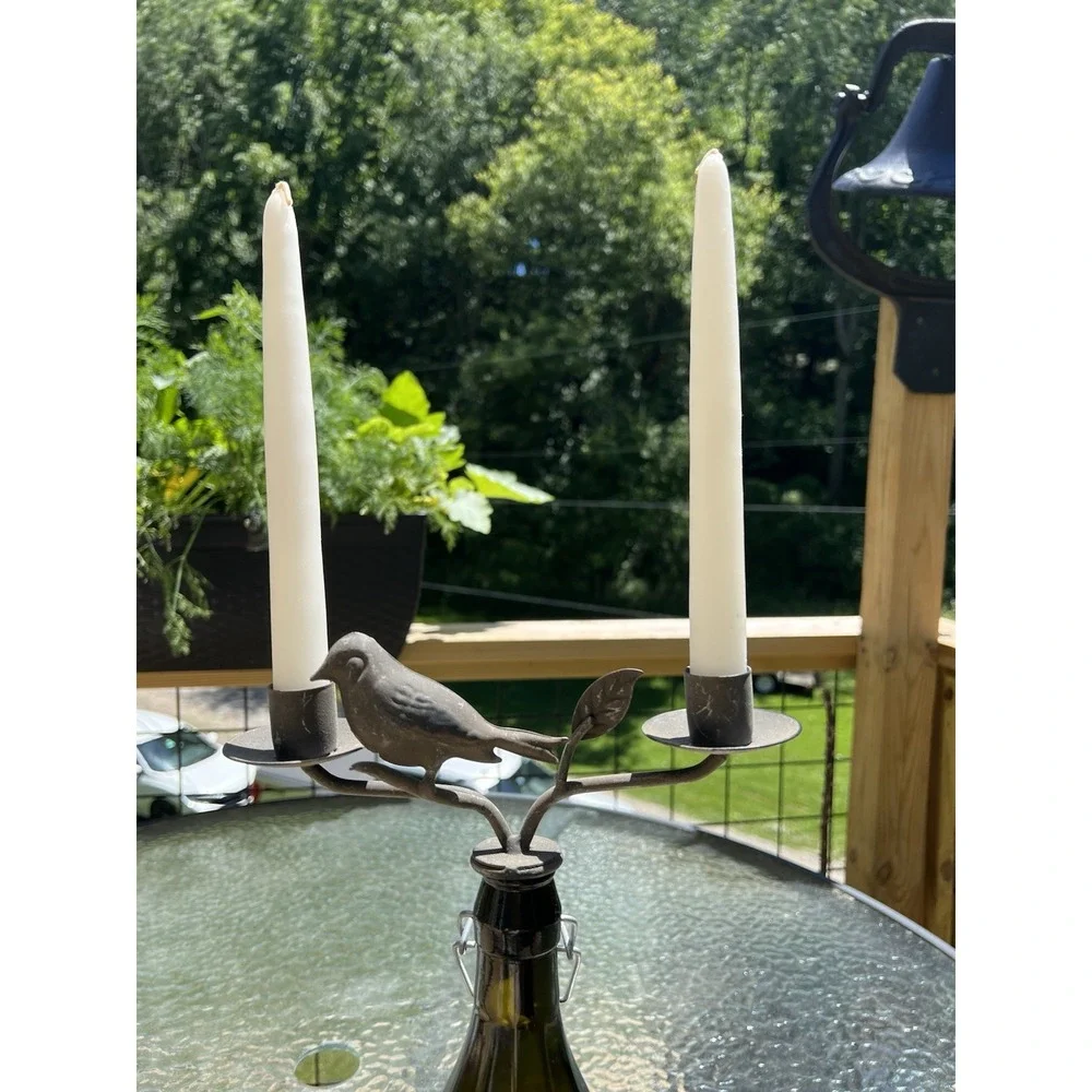 Metal Bird On A Branch Wine Bottle Insert Candle Holder